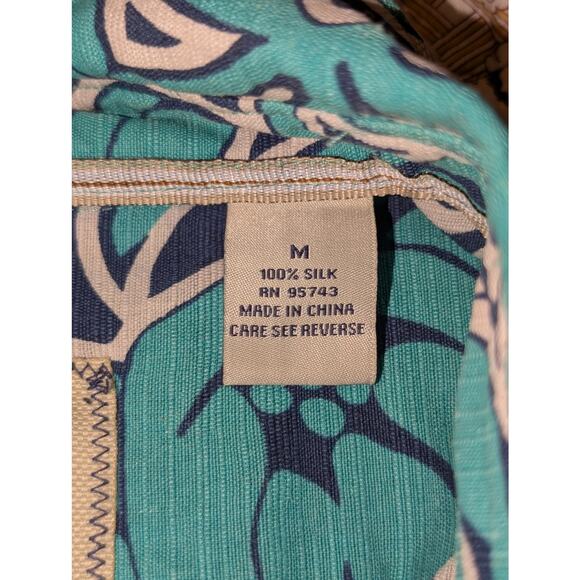 Island Republic Teal Navy Tropical Print Silk Button Front Shirt Men's Sz M - Picture 4 of 10